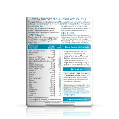 Vitabiotics Menopace Calcium - 60 comprimés