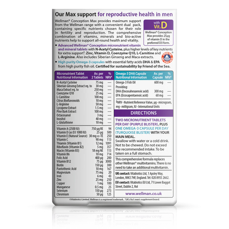Vitabiotics Wellman Conception Max - 56 comprimés + 28 capsules