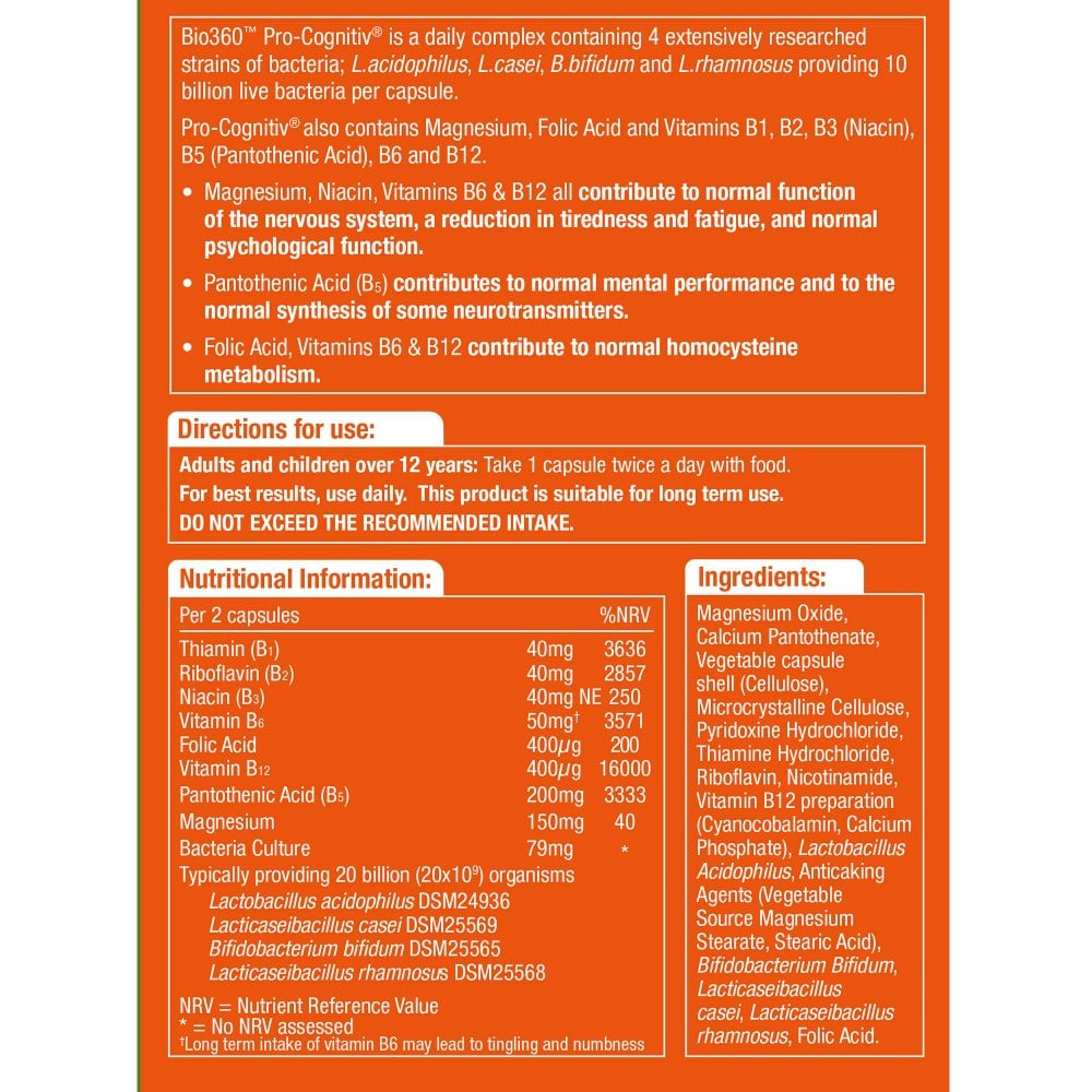Natures Aid Bio360 Pro-Cognitiv (10 Billion Bacteria)